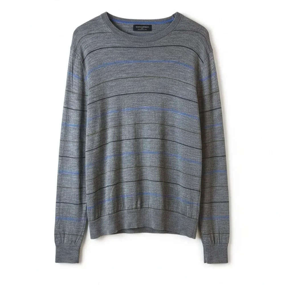 Banana Republic Mens 100% Merino Wool Striped Sweater Gray L Office Academia